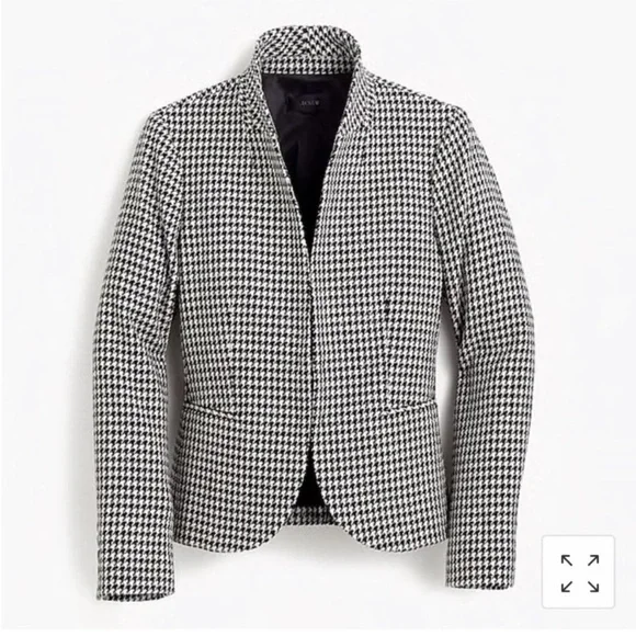 J Crew Blazer Lady Jacket Italian in Houndstooth Black White - Picture 3 of 8